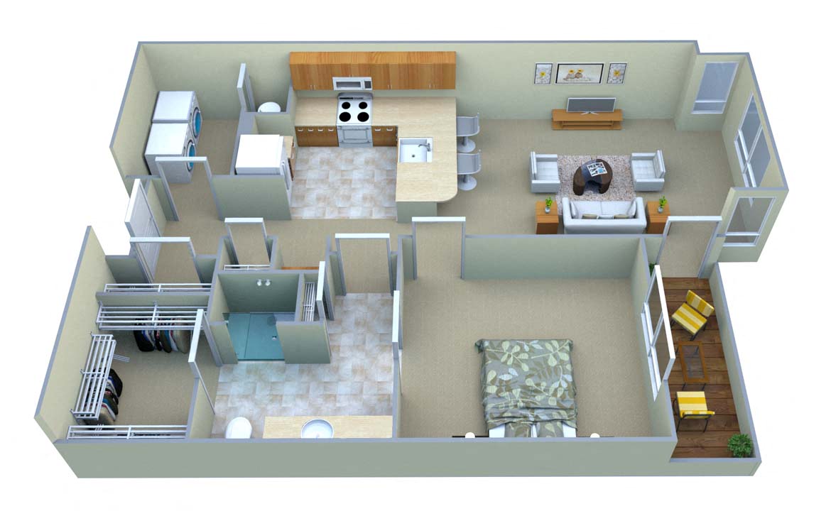 Floor plan for 1 bed, 1 bath, 750 sqft